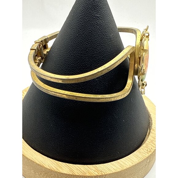 Vintage Gold-Tone Hinged Bracelet With Floral Cameo Centerpiece - Picture 3 of 7